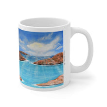Load image into Gallery viewer, 11oz BPA, lead-free, microwave/dishwasher safe, white ceramic, vivid colours. Many original artworks by Kerry Sandhu Art