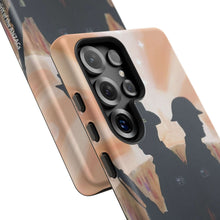 Load image into Gallery viewer, Phone case with an Australian and New Zealand soldier back to back with light-horsemen in the background and poppies in the foreground