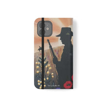 Load image into Gallery viewer, Phone case wallet with an Australian and New Zealand soldier back to back with light-horsemen in the background and poppies in the foreground