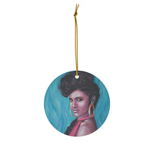Load image into Gallery viewer, Original artwork front, description on back. Thick high-quality porcelain. 7cm diameter. Comes w/ ribbon by Kerry Sandhu Art