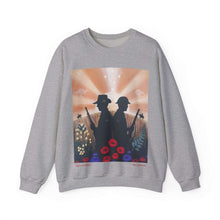Load image into Gallery viewer, Sweatshirt with an Australian and New Zealand soldier back to back with light-horsemen in the background and poppies in the foreground