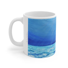 Load image into Gallery viewer, 11oz BPA, lead-free, microwave/dishwasher safe, white ceramic, vivid colours. Many original artworks by Kerry Sandhu Art