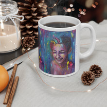 Load image into Gallery viewer, 11oz BPA, lead-free, microwave/dishwasher safe, white ceramic, vivid colours. Many original artworks by Kerry Sandhu Art
