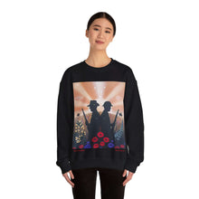 Load image into Gallery viewer, Sweatshirt with an Australian and New Zealand soldier back to back with light-horsemen in the background and poppies in the foreground