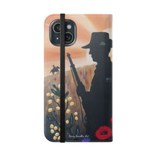 Load image into Gallery viewer, Phone case wallet with an Australian and New Zealand soldier back to back with light-horsemen in the background and poppies in the foreground