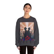 Load image into Gallery viewer, Sweatshirt with an Australian and New Zealand soldier back to back with light-horsemen in the background and poppies in the foreground