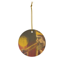 Load image into Gallery viewer, Original artwork front, description on back. Thick high-quality porcelain. 7cm diameter. Comes w/ ribbon by Kerry Sandhu Art