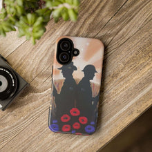 Load image into Gallery viewer, Phone case with an Australian and New Zealand soldier back to back with light-horsemen in the background and poppies in the foreground