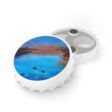 Load image into Gallery viewer, Plastic exterior w/ metallic bottom, magnetic back, 2 different opening mechanisms, matte finish. Art by Kerry Sandhu Art