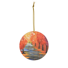 Load image into Gallery viewer, Original artwork front, description on back. Thick high-quality porcelain. 7cm diameter. Comes w/ ribbon by Kerry Sandhu Art
