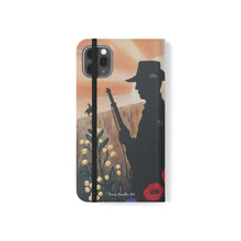 Load image into Gallery viewer, Phone case wallet with an Australian and New Zealand soldier back to back with light-horsemen in the background and poppies in the foreground