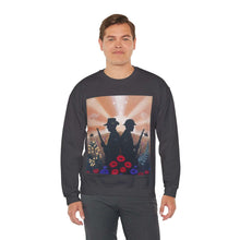 Load image into Gallery viewer, Sweatshirt with an Australian and New Zealand soldier back to back with light-horsemen in the background and poppies in the foreground