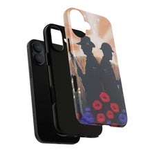 Load image into Gallery viewer, Phone case with an Australian and New Zealand soldier back to back with light-horsemen in the background and poppies in the foreground