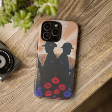 Load image into Gallery viewer, Phone case with an Australian and New Zealand soldier back to back with light-horsemen in the background and poppies in the foreground