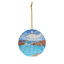 Load image into Gallery viewer, Original artwork front, description on back. Thick high-quality porcelain. 7cm diameter. Comes w/ ribbon by Kerry Sandhu Art