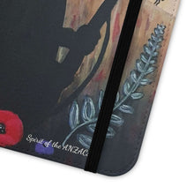 Load image into Gallery viewer, Phone case wallet with an Australian and New Zealand soldier back to back with light-horsemen in the background and poppies in the foreground