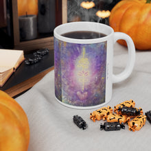 Load image into Gallery viewer, 11oz BPA, lead-free, microwave/dishwasher safe, white ceramic, vivid colours. Many original artworks by Kerry Sandhu Art