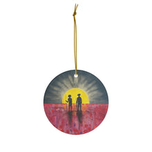 Load image into Gallery viewer, Original artwork front, description on back. Thick high-quality porcelain. 7cm diameter. Comes w/ ribbon by Kerry Sandhu Art