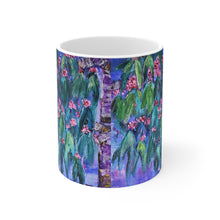 Load image into Gallery viewer, 11oz BPA, lead-free, microwave/dishwasher safe, white ceramic, vivid colours. Many original artworks by Kerry Sandhu Art