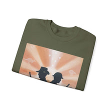 Load image into Gallery viewer, Sweatshirt with an Australian and New Zealand soldier back to back with light-horsemen in the background and poppies in the foreground