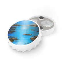 Load image into Gallery viewer, Plastic exterior w/ metallic bottom, magnetic back, 2 different opening mechanisms, matte finish. Art by Kerry Sandhu Art