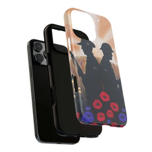 Load image into Gallery viewer, Phone case with an Australian and New Zealand soldier back to back with light-horsemen in the background and poppies in the foreground