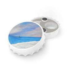 Load image into Gallery viewer, Plastic exterior w/ metallic bottom, magnetic back, 2 different opening mechanisms, matte finish. Art by Kerry Sandhu Art