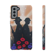 Load image into Gallery viewer, Phone case with an Australian and New Zealand soldier back to back with light-horsemen in the background and poppies in the foreground