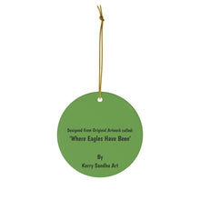 Load image into Gallery viewer, Original artwork front, description on back. Thick high-quality porcelain. 7cm diameter. Comes w/ ribbon by Kerry Sandhu Art