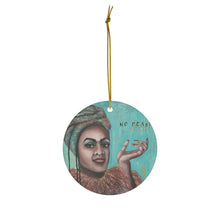 Load image into Gallery viewer, Original artwork front, description on back. Thick high-quality porcelain. 7cm diameter. Comes w/ ribbon by Kerry Sandhu Art