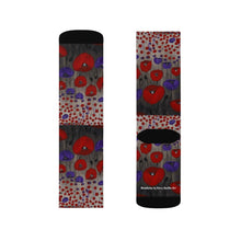 Load image into Gallery viewer, Step out in style with these funky socks! 3 sizes. Ribbed tube, cushioned bottoms, sublimated print by Kerry Sandhu Art
