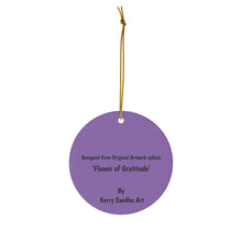 Load image into Gallery viewer, Original artwork front, description on back. Thick high-quality porcelain. 7cm diameter. Comes w/ ribbon by Kerry Sandhu Art