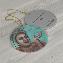 Load image into Gallery viewer, Original artwork front, description on back. Thick high-quality porcelain. 7cm diameter. Comes w/ ribbon by Kerry Sandhu Art