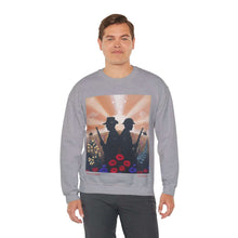 Load image into Gallery viewer, Sweatshirt with an Australian and New Zealand soldier back to back with light-horsemen in the background and poppies in the foreground