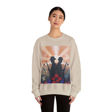 Load image into Gallery viewer, Sweatshirt with an Australian and New Zealand soldier back to back with light-horsemen in the background and poppies in the foreground