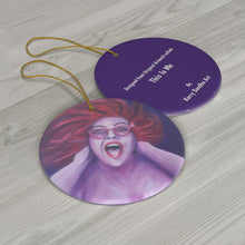 Load image into Gallery viewer, Original artwork front, description on back. Thick high-quality porcelain. 7cm diameter. Comes w/ ribbon by Kerry Sandhu Art