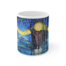 Load image into Gallery viewer, 11oz BPA, lead-free, microwave/dishwasher safe, white ceramic, vivid colours. Many original artworks by Kerry Sandhu Art