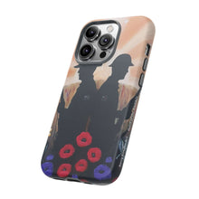 Load image into Gallery viewer, Phone case with an Australian and New Zealand soldier back to back with light-horsemen in the background and poppies in the foreground