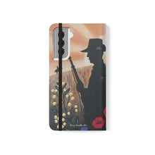 Load image into Gallery viewer, Phone case wallet with an Australian and New Zealand soldier back to back with light-horsemen in the background and poppies in the foreground