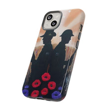Load image into Gallery viewer, Phone case with an Australian and New Zealand soldier back to back with light-horsemen in the background and poppies in the foreground
