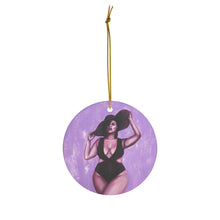Load image into Gallery viewer, Original artwork front, description on back. Thick high-quality porcelain. 7cm diameter. Comes w/ ribbon by Kerry Sandhu Art