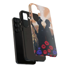 Load image into Gallery viewer, Phone case with an Australian and New Zealand soldier back to back with light-horsemen in the background and poppies in the foreground