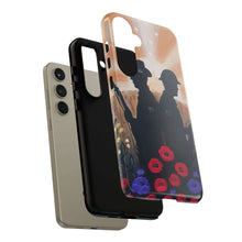 Load image into Gallery viewer, Phone case with an Australian and New Zealand soldier back to back with light-horsemen in the background and poppies in the foreground