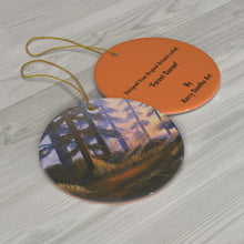 Load image into Gallery viewer, Original artwork front, description on back. Thick high-quality porcelain. 7cm diameter. Comes w/ ribbon by Kerry Sandhu Art