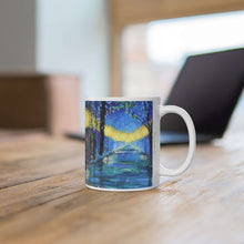 Load image into Gallery viewer, 11oz BPA, lead-free, microwave/dishwasher safe, white ceramic, vivid colours. Many original artworks by Kerry Sandhu Art