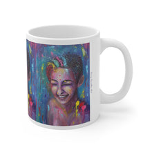 Load image into Gallery viewer, 11oz BPA, lead-free, microwave/dishwasher safe, white ceramic, vivid colours. Many original artworks by Kerry Sandhu Art