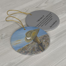 Load image into Gallery viewer, Original artwork front, description on back. Thick high-quality porcelain. 7cm diameter. Comes w/ ribbon by Kerry Sandhu Art