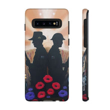Load image into Gallery viewer, Phone case with an Australian and New Zealand soldier back to back with light-horsemen in the background and poppies in the foreground