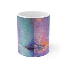 Load image into Gallery viewer, 11oz BPA, lead-free, microwave/dishwasher safe, white ceramic, vivid colours. Many original artworks by Kerry Sandhu Art