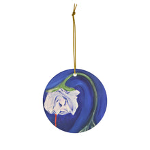 Load image into Gallery viewer, Original artwork front, description on back. Thick high-quality porcelain. 7cm diameter. Comes w/ ribbon by Kerry Sandhu Art